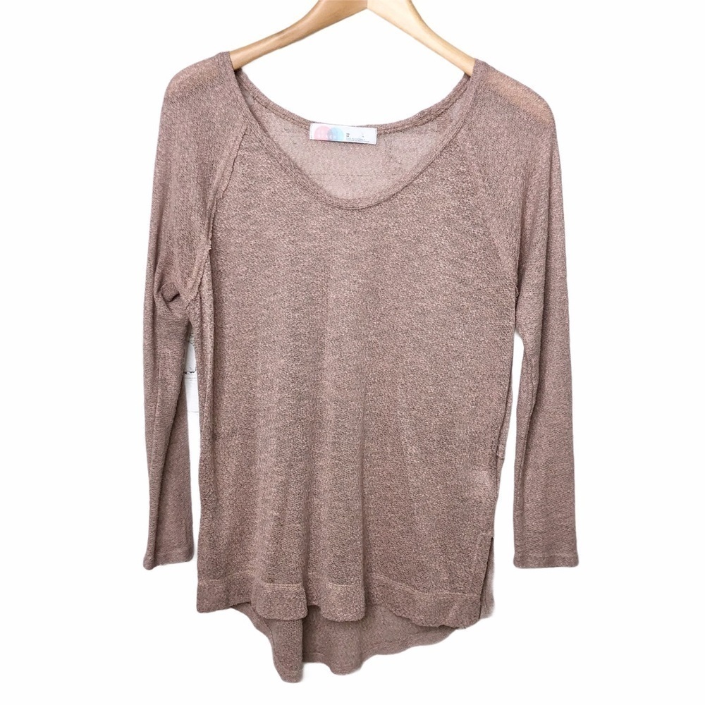 Free People Beach Knit Top Long Sleeve Pink Tan Size XS - Picture 2 of 9